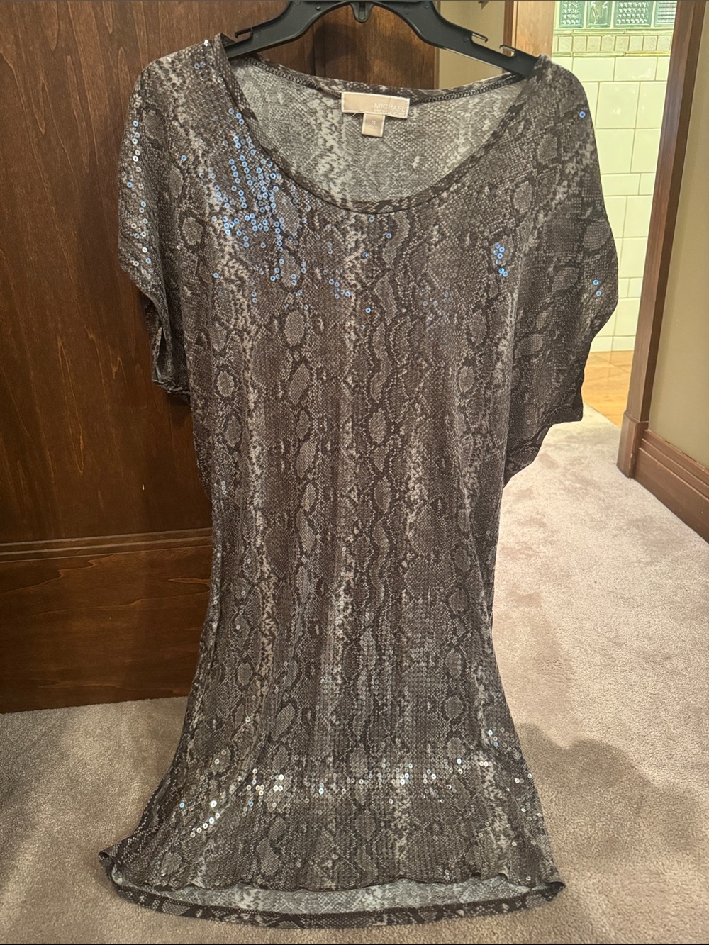 Michael Kors Gray Snake-Print Sequin Mini Dress